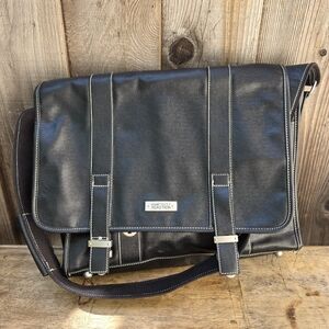 Black Faux-Leather Large Messenger Bag
